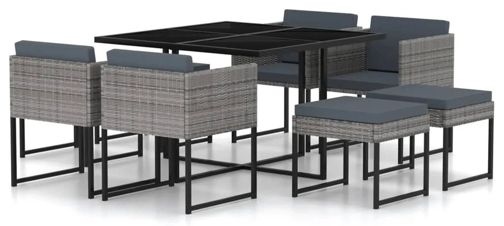 vidaXL Set mobilier grădină cu perne, 9 piese, gri, poliratan
