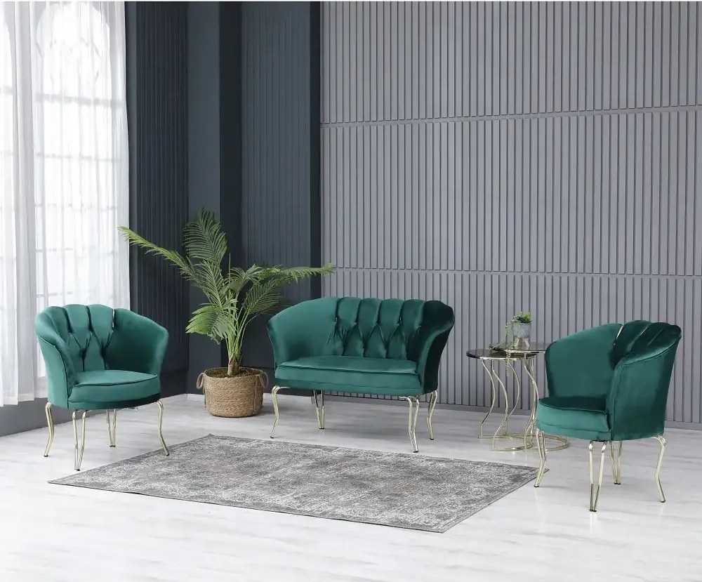 Fotoliu Viena, scaun, verde-auriu, picioare metal auriu, Homs