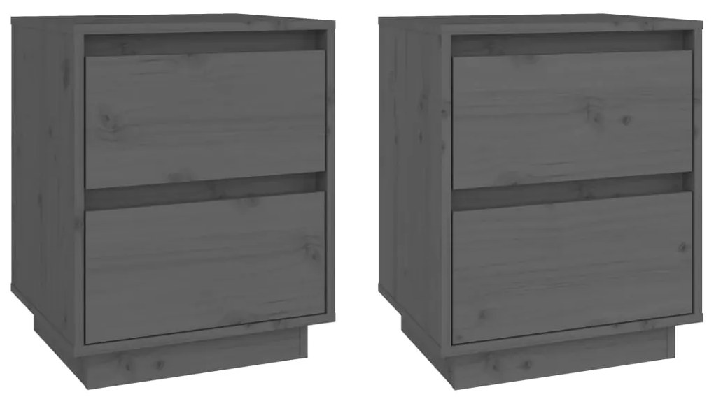 813320 vidaXL Noptiere, 2 buc., gri, 40x35x50 cm, lemn masiv de pin