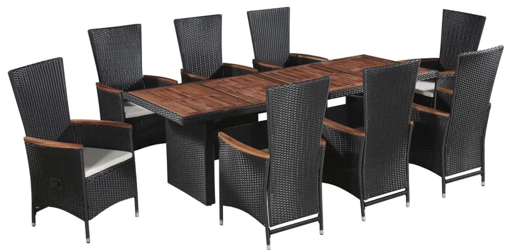 47679 vidaXL Set mobilier de exterior cu perne, 9 piese, negru, poliratan