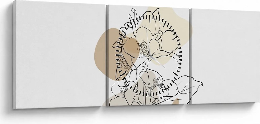 Tablou - Flori bej cu fluture N⁰1 (cu ceas) (90x30 cm)