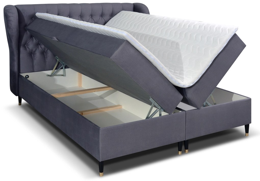 Pat matrimonial Boxspring 180 cm Ortun (violet) (cu saltea). 1033266