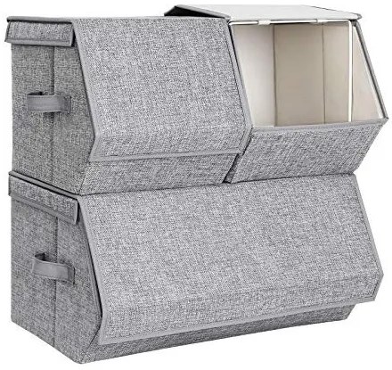 Set 3 cutii depozitare cu capac, textil / metal, gri, Songmics