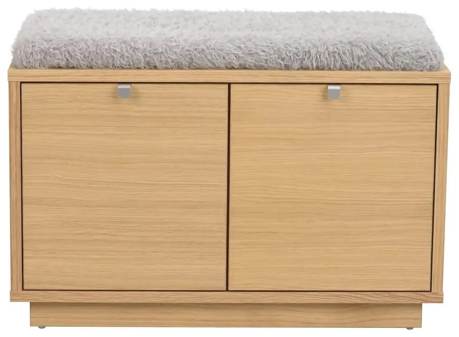 Pantofar gri/în culoare naturală cu bancă cu aspect de lemn de stejar Confetti – Rowico