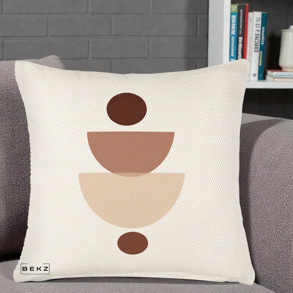 Perna Decorativa Geometric Boho Balance, 40x40 cm, Crem Reliefat, Husa Detasabila, Perna Inclusa, BEKZ®
