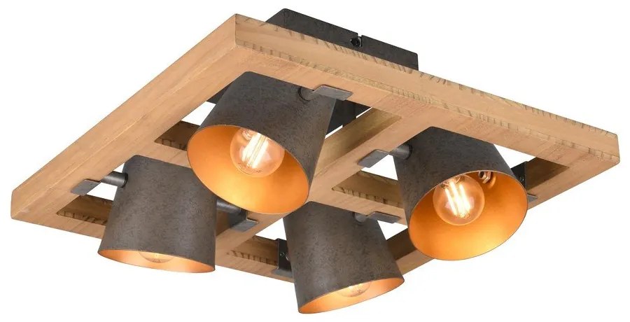 Plafonieră gri închis/în culoare naturală cu abajur din metal 39x39 cm Bell – Trio