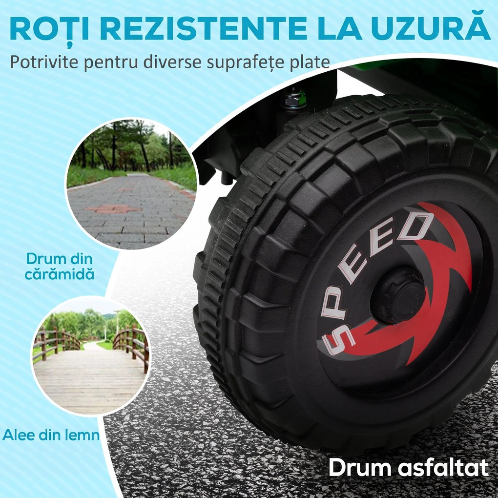 HOMCOM ATV Electric pentru Copii cu Remorcă, Pedală, Mers Înainte și Înapoi, 2,5 km/h, 18-36 Luni, Verde | Aosom Romania