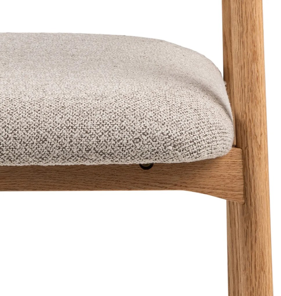 MAZZONI EXPORT ADELE Bej Latte (țesătură Monza 60)/cadru Stejar Natural - SCAUN DIN LEMN BOUCLÉ PENTRU SALON SUFRAGERIE BUCĂTĂRIE RETRO