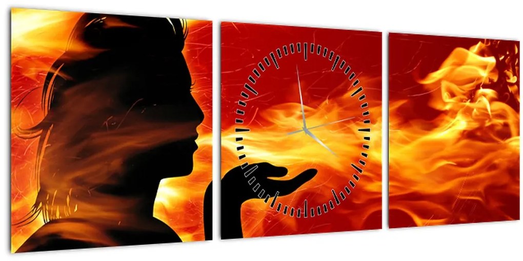 Tablou femeii în foc (cu ceas) (90x30 cm)