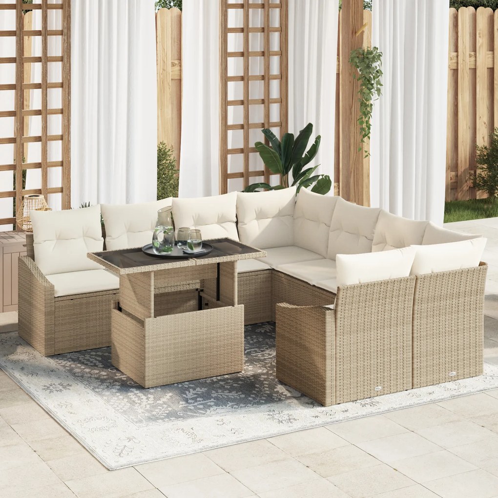 vidaXL Set de canapele pentru grădină cu pernă 9 pcs bej și crem
