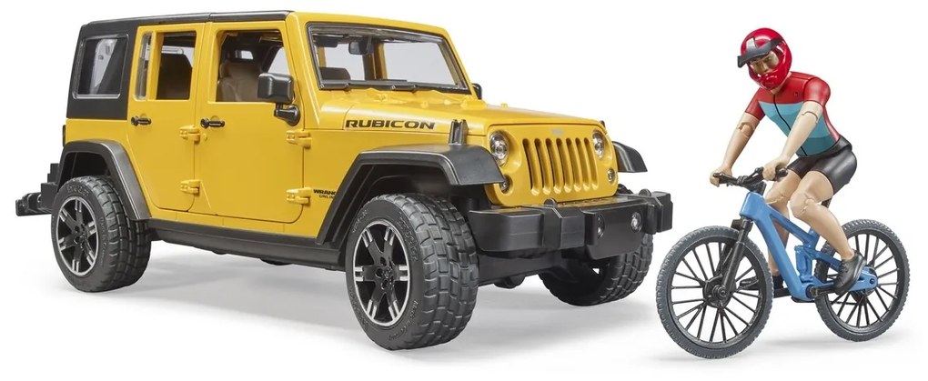 Bruder 2543 Jeep Wrangler Rubicon Unlimited cubicicletă MTB și ciclist, 3 buc.