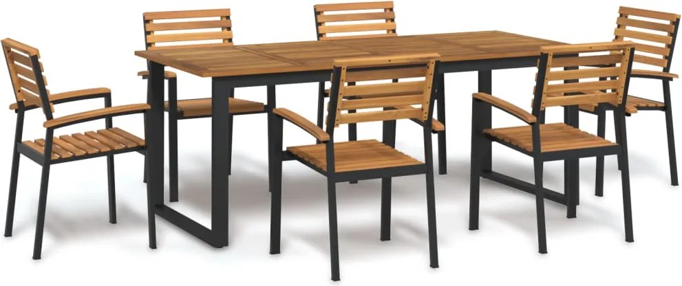 vidaXL Set mobilier de grădină, 7 piese, lemn masiv de acacia și metal