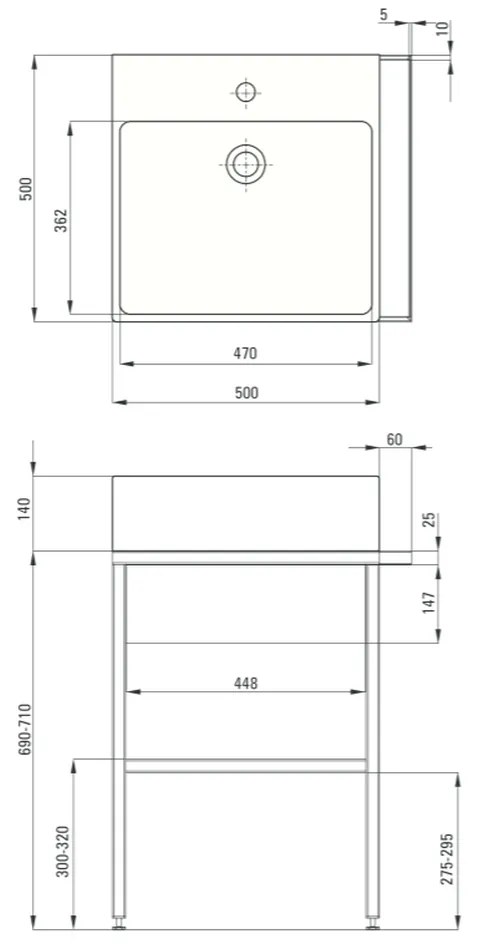 Lavoar baie pe blat si consola sustinere cu sertar, 500x500x140 mm, Deante, Temisto 500x500x140 mm