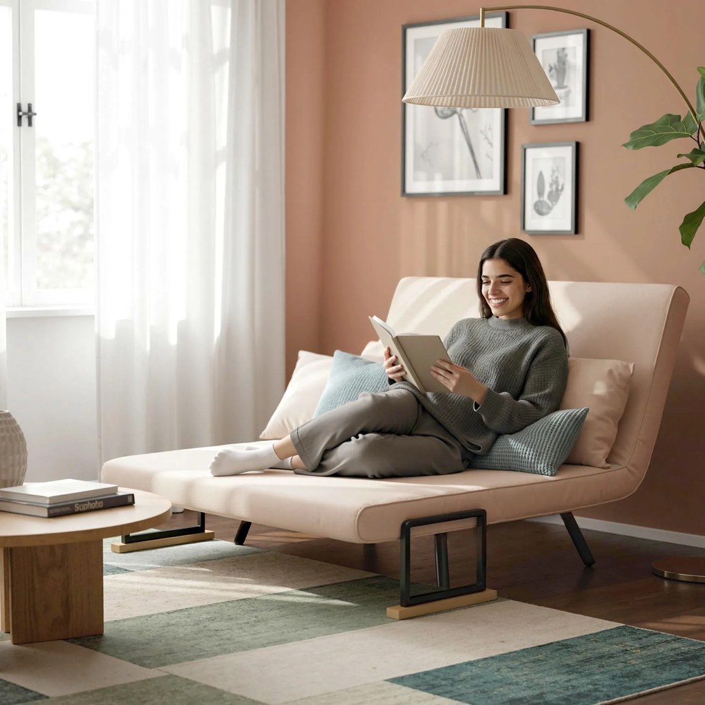 HOMCOM Canapea Pat de 2 Locuri cu Spătar Reglabil pe 5 Nivele și 2 Perne din Material Capitonat, 102x73x81 cm, Negru | Aosom Romania