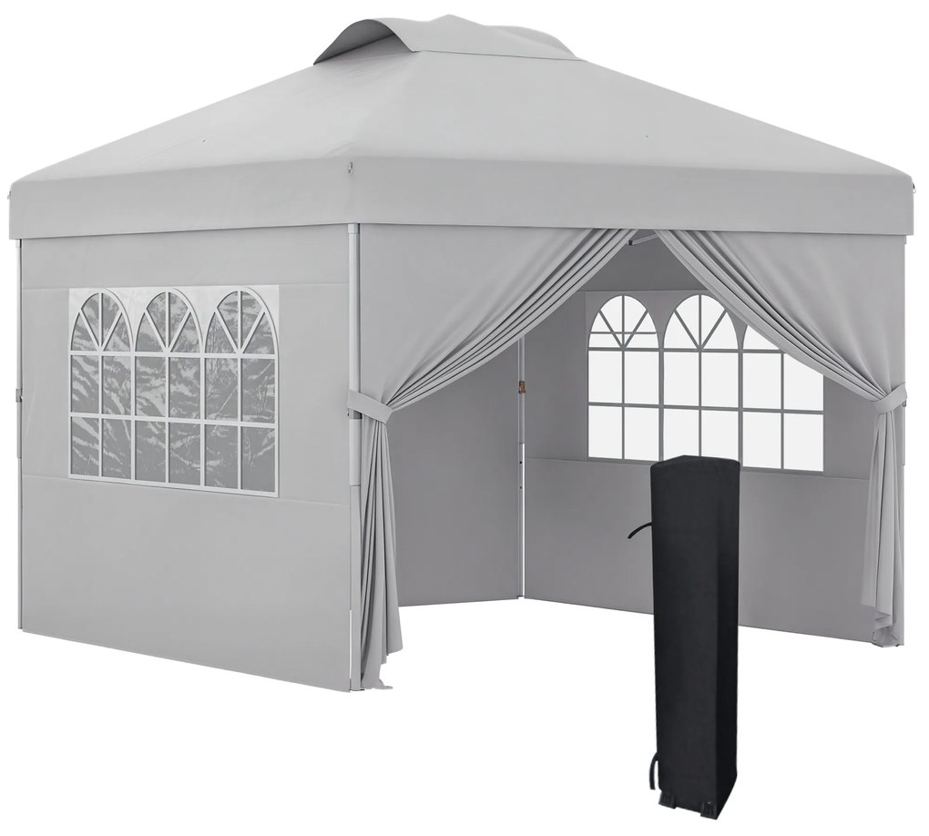Outsunny Pavilion Pliabil cu Înălțime Reglabilă, Ușă, 2 Ferestre și Geantă de Transport, 297x297x284 cm, Gri Deschis | Aosom Romania