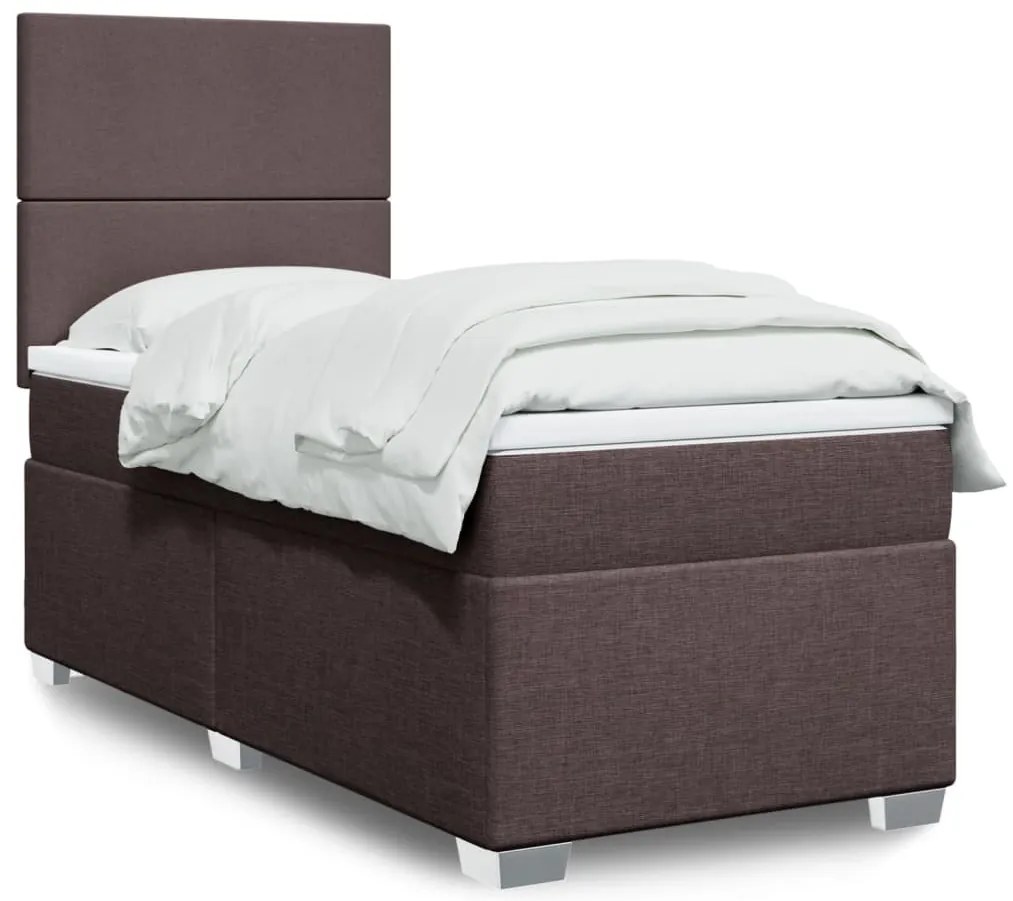 vidaXL Pat box spring cu saltea, maro închis, 100x200 cm, textil