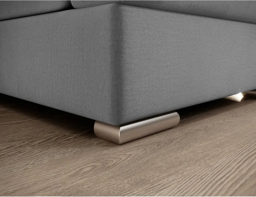 Colțar gri extensibil/cu spațiu de depozitare cu tapițerie din catifea (cu colț pe partea dreaptă/în formă de ”L”) Siber – ELTAP