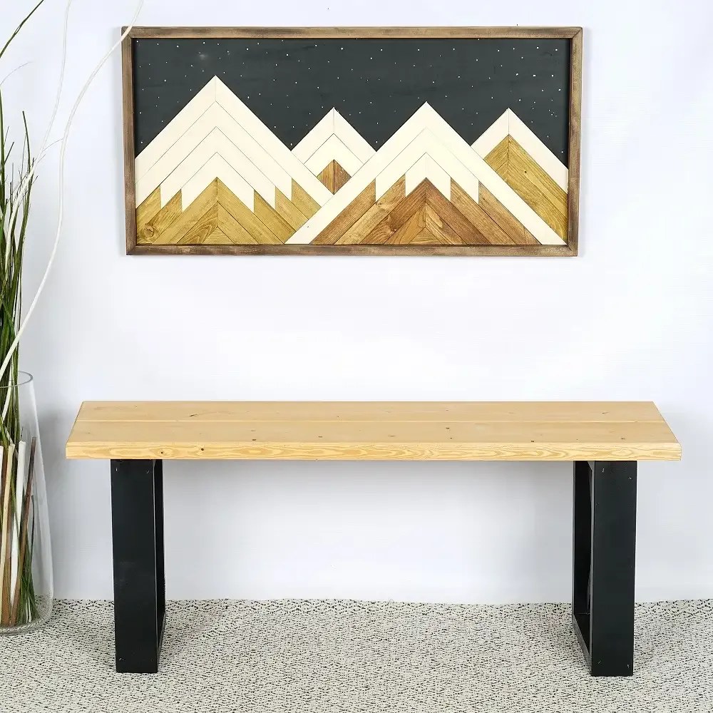 Banca gradina, Holly din lemn negru-natur, 100 cm