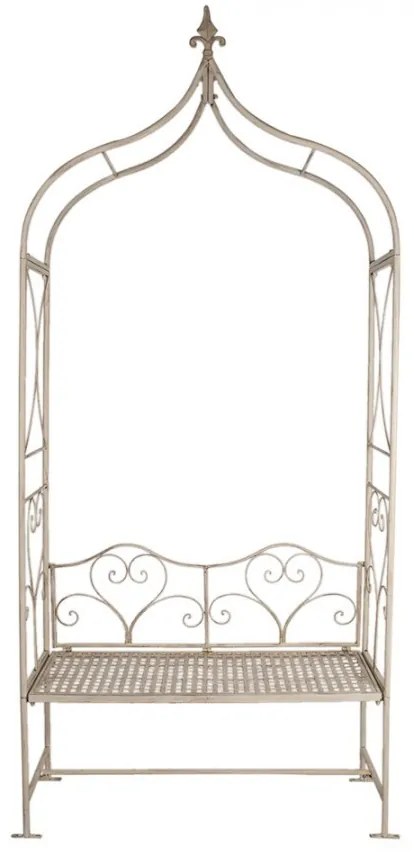 Arcada decorativa de gradina cu banca, alb, din metal, aspect vintage