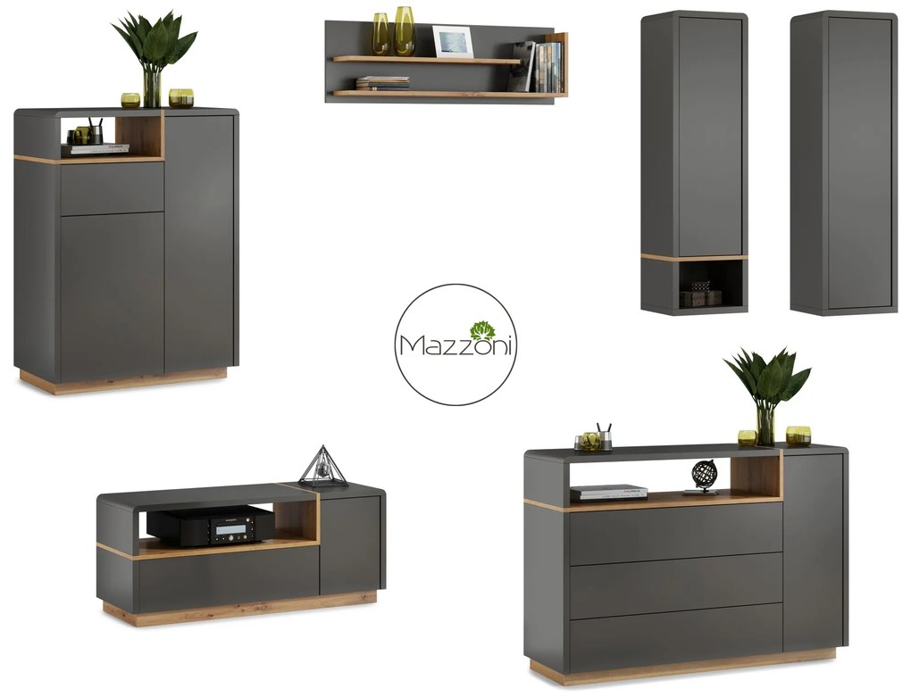 Mazzoni Set de mobilier FOLK Antracit (gri închis)/Stejar Artisan - MOBILIER MODERN PENTRU CAMERA DE ZI CU COMODĂ MIC TV