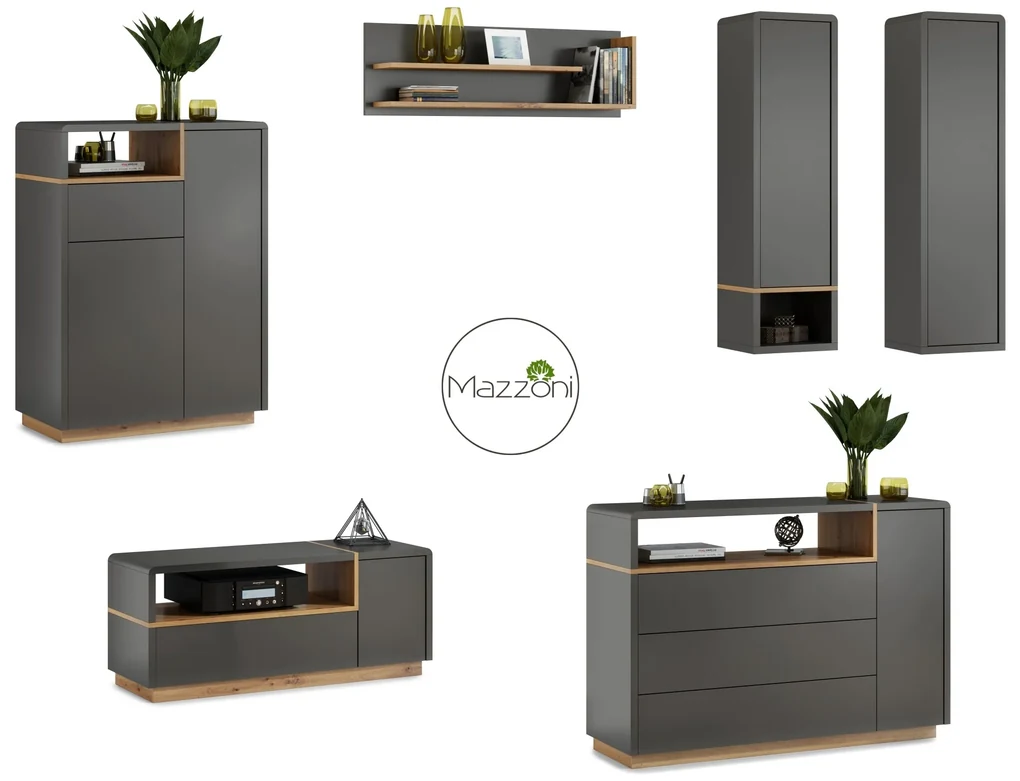 Mazzoni Set de mobilier FOLK Antracit (gri închis)/Stejar Artisan