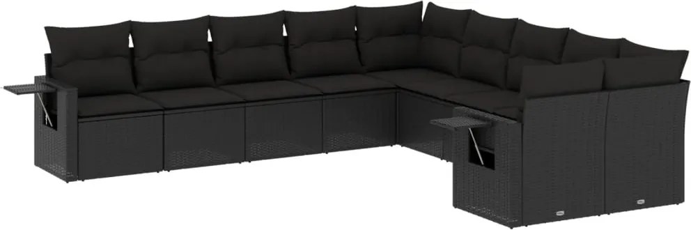 vidaXL Set canapele de grădină cu perne, 10 piese, negru, poliratan