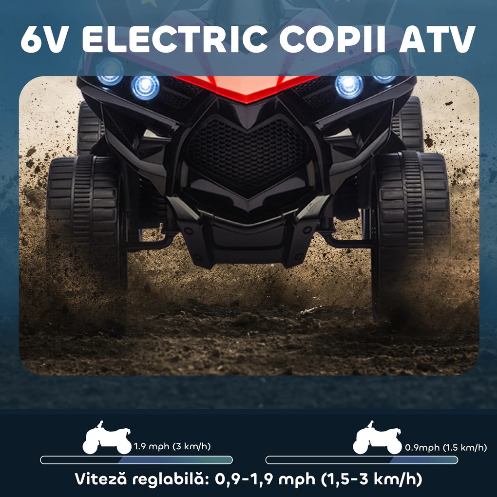 AIYAPLAY ATV 6V pentru Copii, Mașinuță Electrică cu 4 Roți cu Muzică și Faruri LED, pentru Vârstele 3-8 Ani, Băieți și Fete, Roșu | Aosom Romania