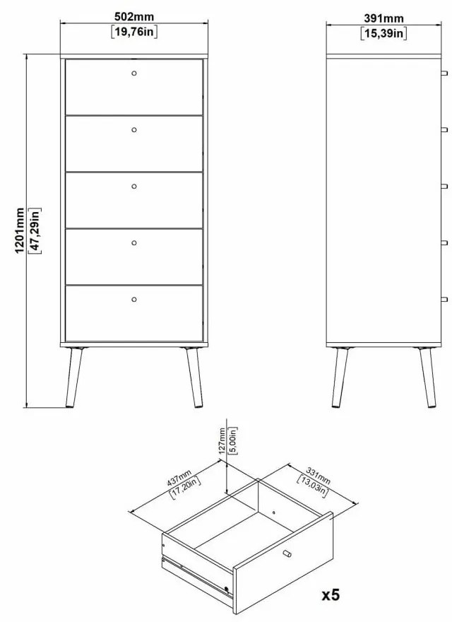 Comodă albă înaltă 50x120 cm Bodo – Tvilum