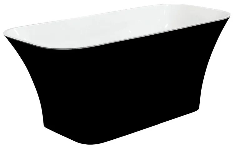 Cada baie freestanding dreptunghiulara, compozit, negru alb, 160x70 cm, Besco Assos Negru/Alb