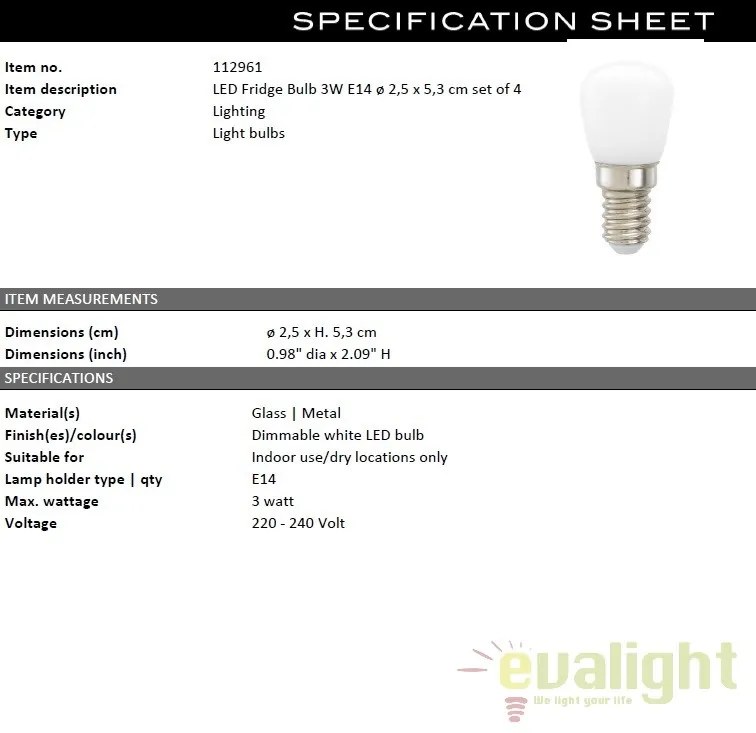 Set de 4 becuri dimabile LED Fridge Bulb 3W E14 112961 HZ