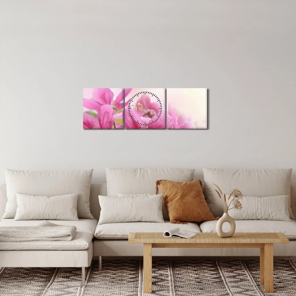 Tablou - Flori roz (cu ceas) (90x30 cm)