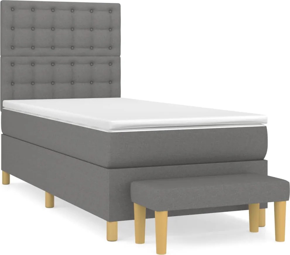 vidaXL Pat box spring cu saltea, gri închis, 90x190 cm, textil