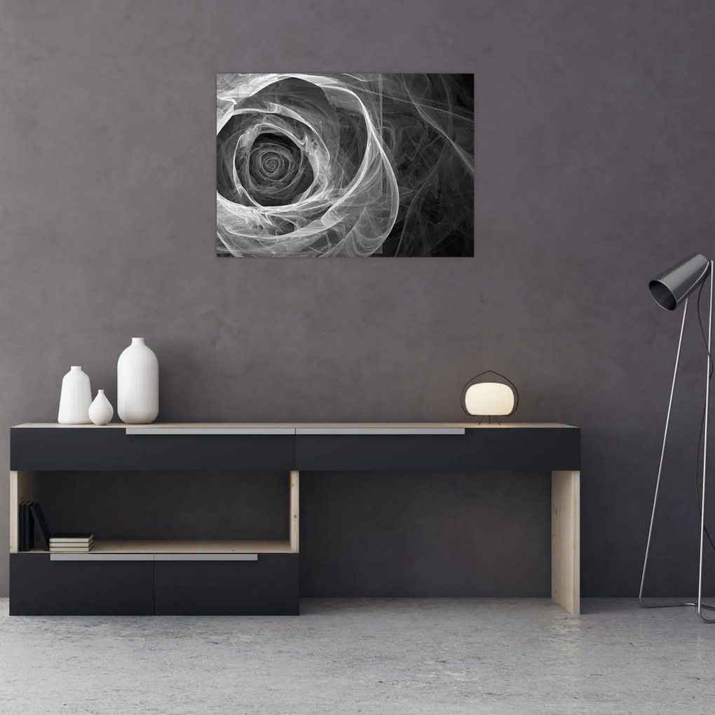 Tablou pe sticlă - Abstract trandafir negru și alb (70x50 cm)