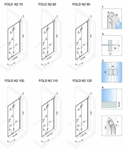 Cabina de dus dreptunghiulara cu usi pliabile Rea Fold N2 modulara 90x100 crom