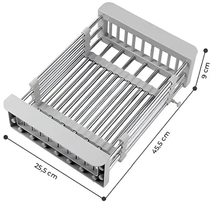 Suport reglabil de depozitare si scurgere Sinkmate, Instalare usoara, Compact, Pana la 10 kg, Gri/Argintiu