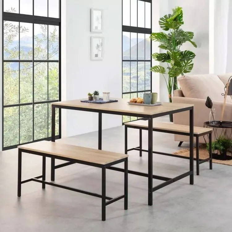 Set de mobilier Loft pentru sufragerie sau bucătărie - masă și 2 bănci