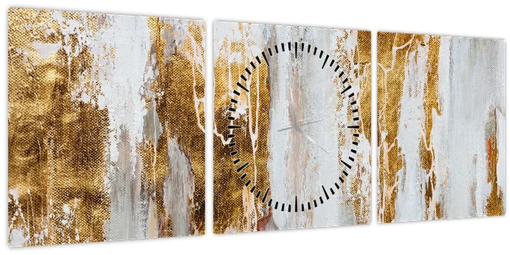 Tablou - Abstract auriu (cu ceas) (90x30 cm)