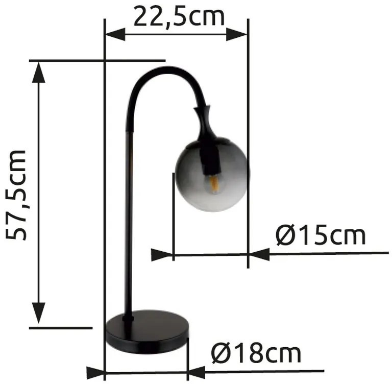 Veioza design modern DALTON negru/fumuriu