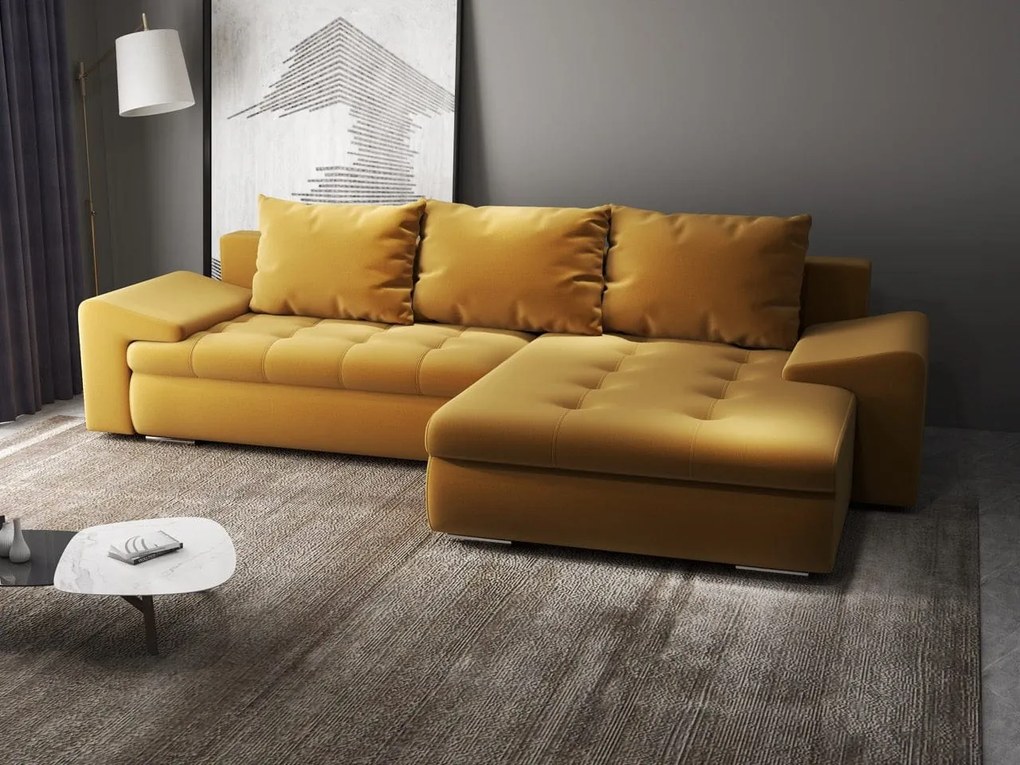 Colțar extensibil dumonde cu ladă de depozitare si sezut confortabil din spuma high-density, Leonardo Royal Mustar 260x185 cm II