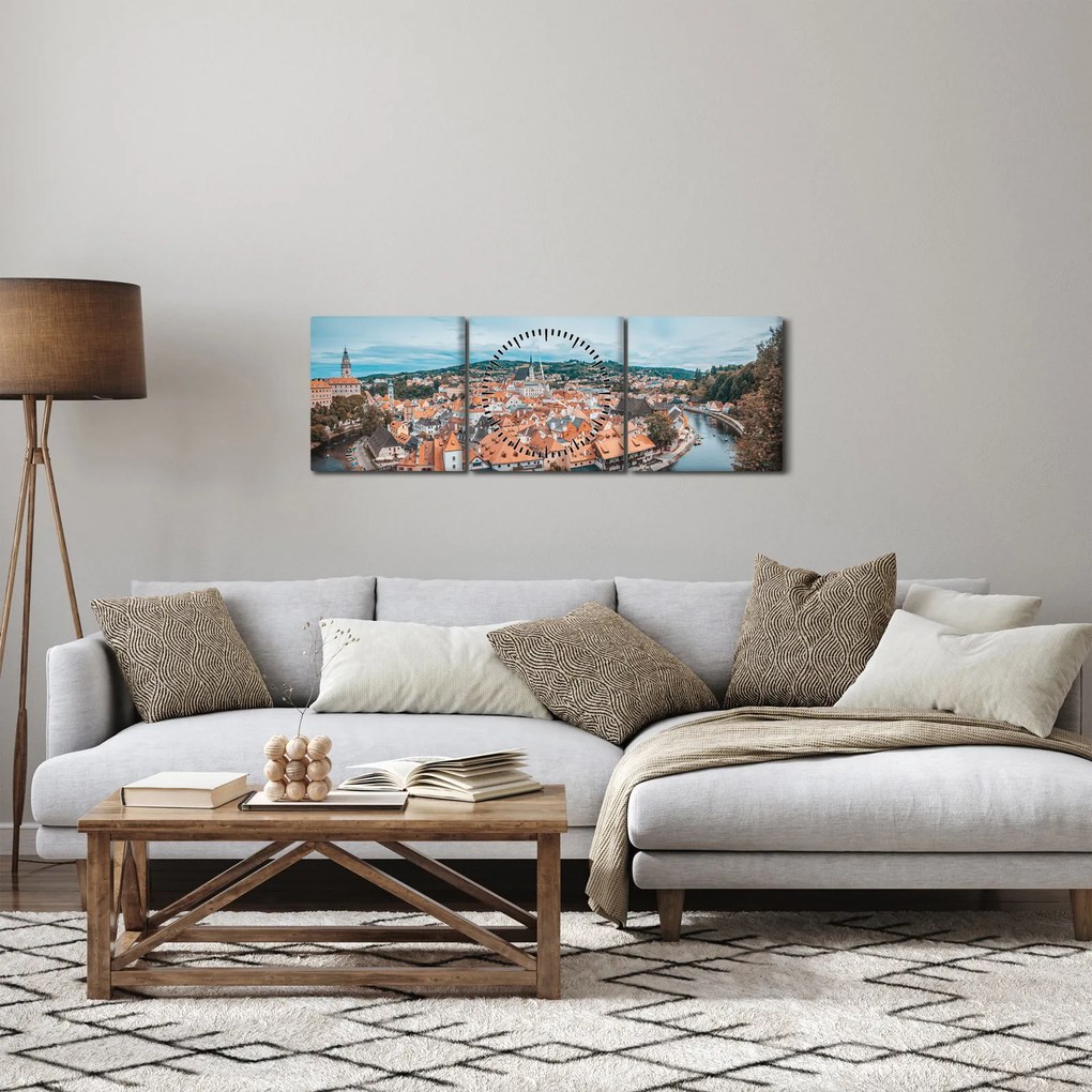 Tablou - Krumlov din Cehia (cu ceas) (90x30 cm)