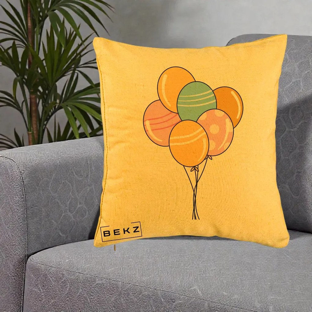 Perna Decorativa Baloane Petrecere, 40x40 cm, Galben, Husa Detasabila, Perna Inclusa, BEKZ®
