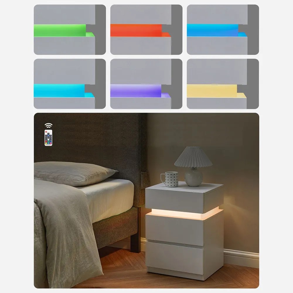 Noptieră cu iluminare DAVY, 40x35x55cm, alb Vasagle