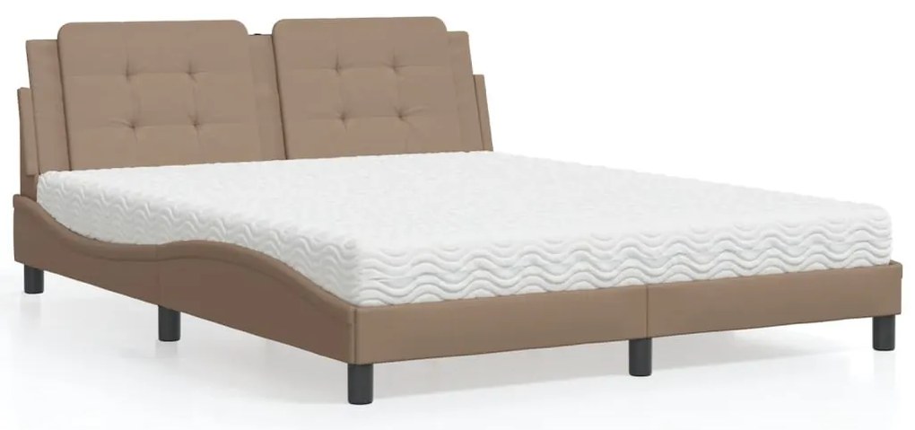 vidaXL Pat cu saltea, cappuccino, 160x200cm piele ecologică