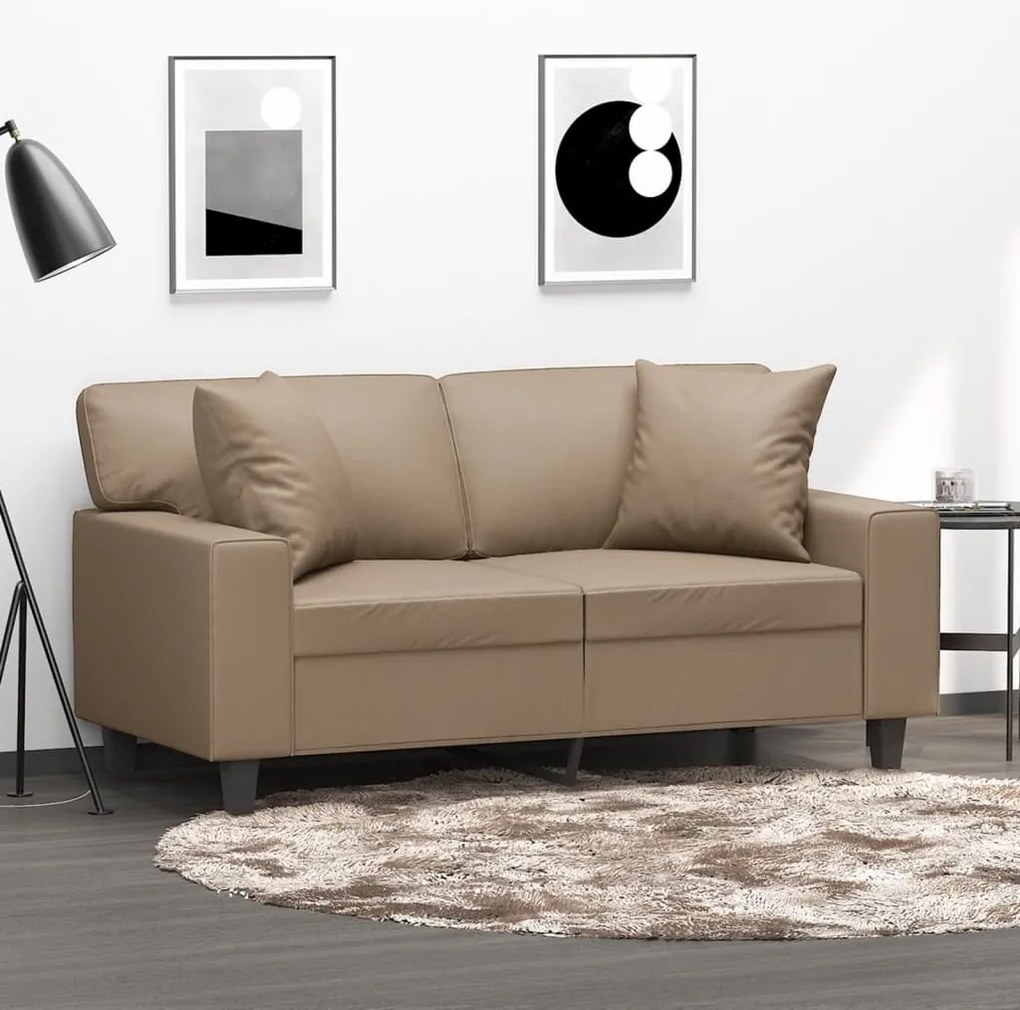 vidaXL Canapea cu 2 locuri cu pernuțe, cappuccino, 120 cm, piele eco.