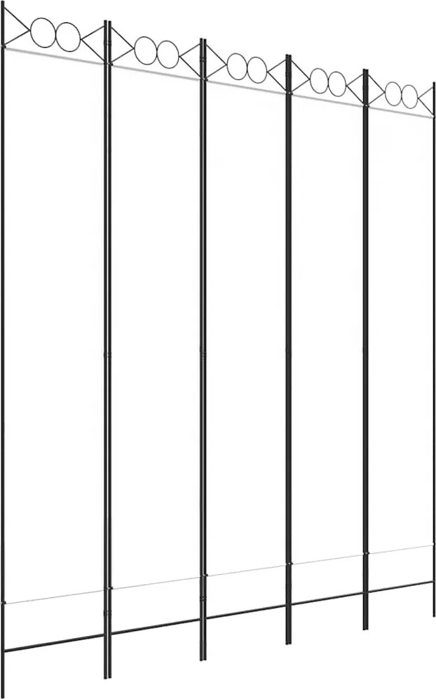 vidaXL Paravan de cameră cu 5 panouri, alb, 200x220 cm, textil