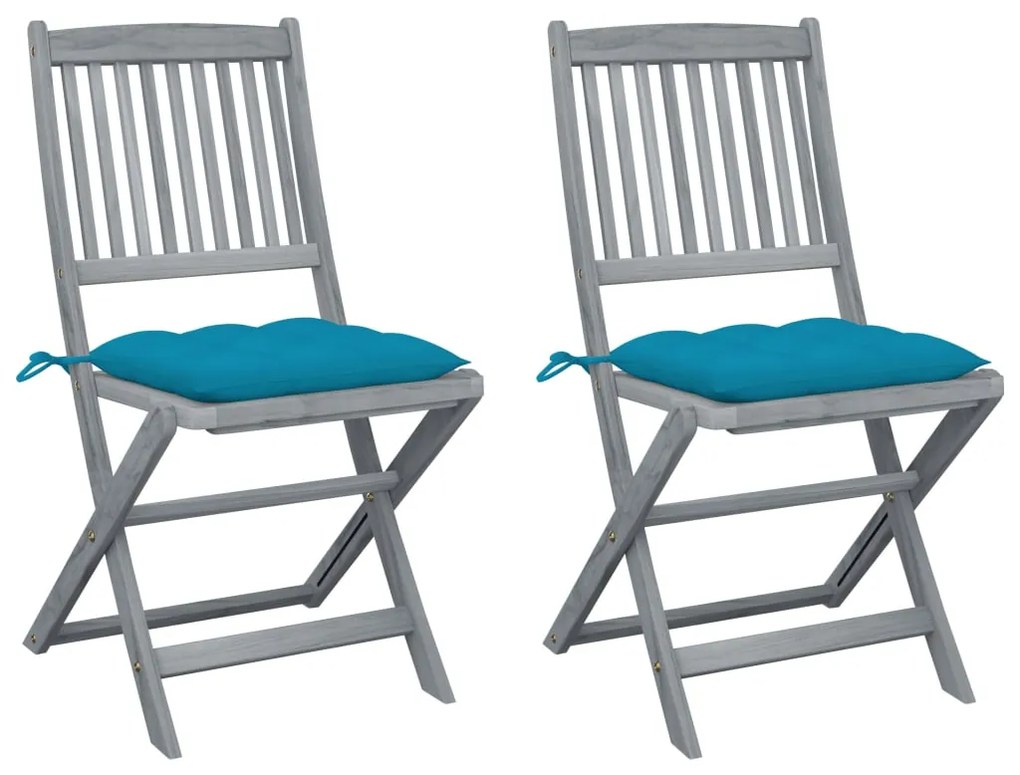 vidaXL Scaune pliabile de exterior, cu perne, 2 buc. lemn masiv acacia