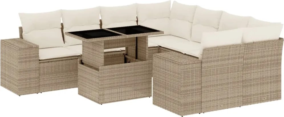 vidaXL Set canapele de grădină, 9 piese, cu perne, bej, poliratan