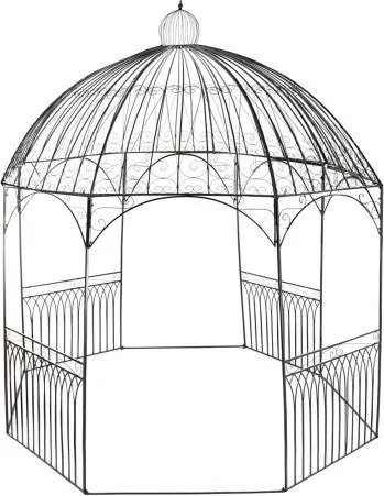 Pergolă din metal pentru grădină, negru, formă hexagonală cu acoperiș bombat și panouri cu grilaj, finisaj vopsit, 332 x 304 x 304 cm, „Camille”