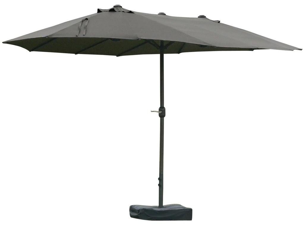 Outsunny Umbrelă de grădină exterioară, umbrelă dublă rectangulară 4,6L x 2,7l x 2,4H m cu deschidere și închidere cu manivelă, saci de greutate și bază incluse, pentru balcon, piscină, gri | Aosom Romania
