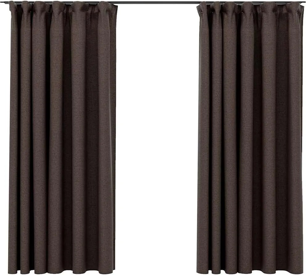 vidaXL Draperii opace aspect in, cârlige, 2 buc. gri taupe, 140x175 cm